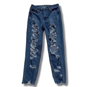 American Eagle Distressed Stretch Skinny Jeans Size 0 Short | Raw Hem Y2K Denim